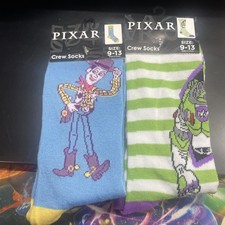 Disney Pixar Socks Lot 2 Pairs Toy Story Buzz Woody 9-13