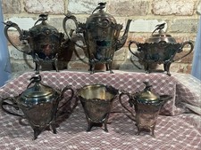 Meriden Britannia Co. 1880 Silver Over Copper Tea Set Egyptian Revival~6 Pc