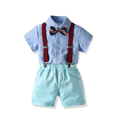 Conjunto de ropa formal para niños pequeños bebés niños caballero camisa Prendas para el torso + correas pantalones cortos - Imagen 3 de 13