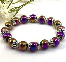 Rainbow Multicolor Magnetic Hematite Bracelet healing gemstone stretchy women