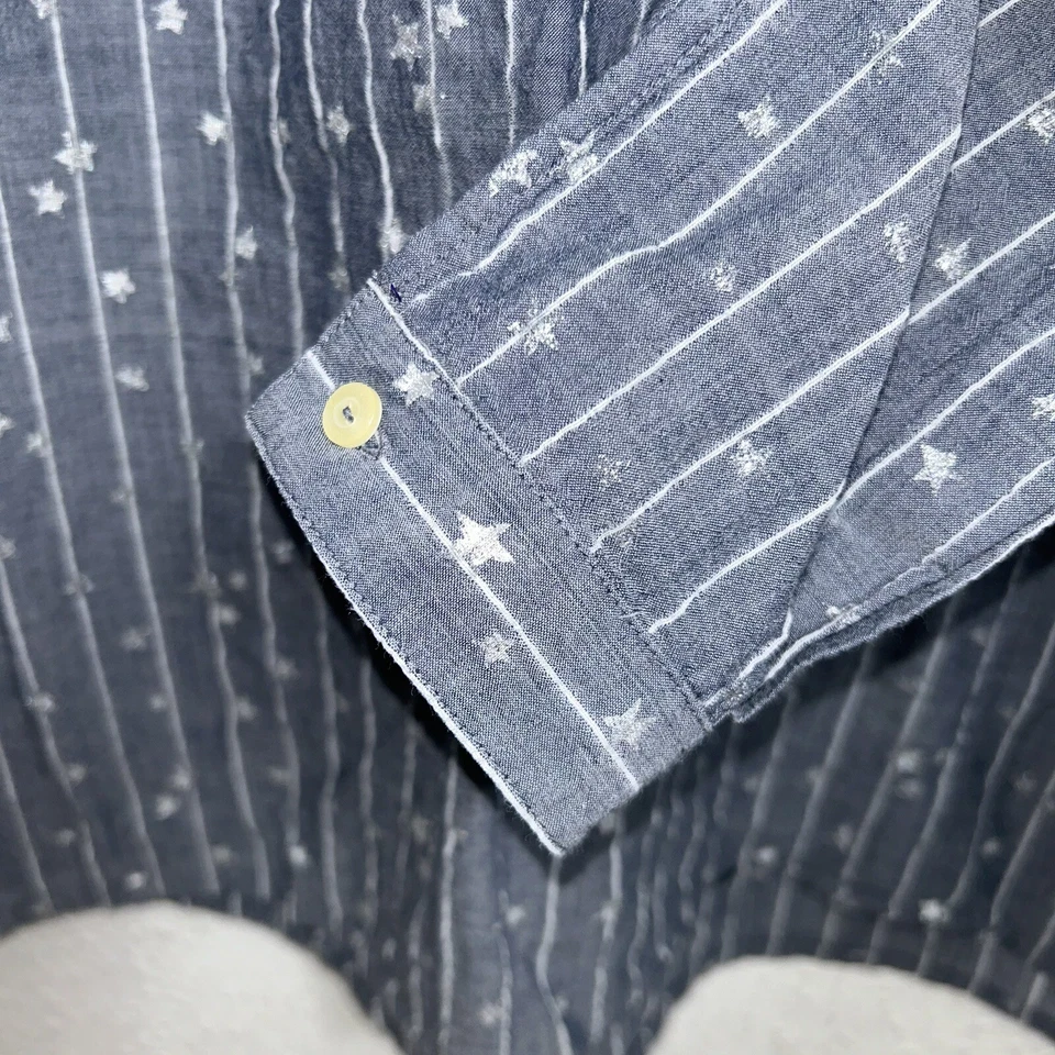 Túnica Johnny Was Workshop Azul Top Manga Larga Estrellas Rayas Mujer’s Pequeña Foto 3 de 4