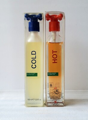 RARE Vintage Pair of Benetton Hot and Cold 100 ml EDT Original
