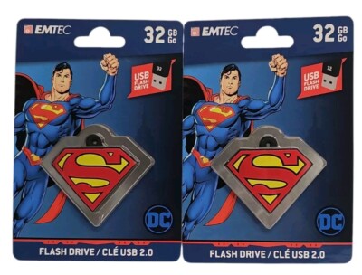 Lot of 2 Superman DC Comics 32GB USB Flash Drive Keychain Collectible New 