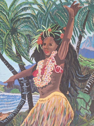 Peinture Ancienne Huile Sur Toile Femme Danseuse Des Île Tahiti Tableau Encadré - Photo 5 sur 16
