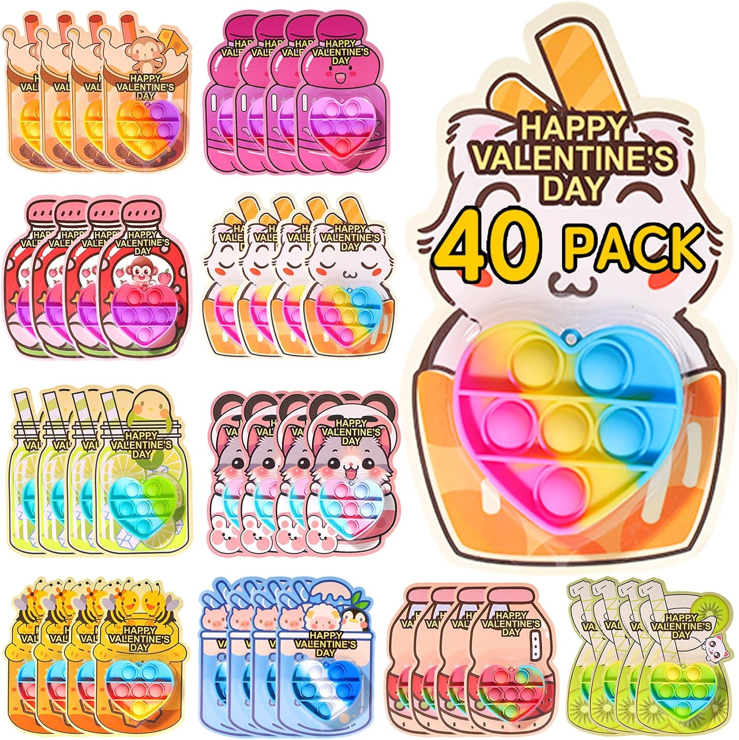 Valentines Day Gifts for Kids - 40 Pack Heart Cards Bulk Valentines