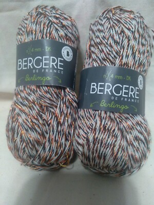  2 Skeins, BERGERE DE FRANC  Yarn, 3 ply, 180 yds, 1.75 oz. Cotton blend aurore