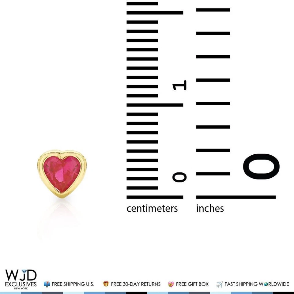 14K Yellow Gold Heart Bezel Ruby Screwback Stud Earrings 4mm - Image 3 of 4