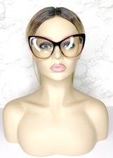 Two Toned Tea Brown Clear Lens Cat Eye Glasses
