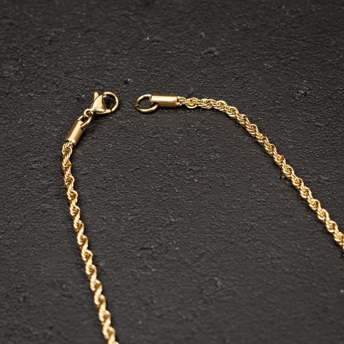 Solid Yellow Gold Plated Heavy 316 Stainless Steel 3MM Twist Rope Chain Necklace - Picture 5 of 6