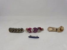 Lot Of 4 Vintage Barrettes Clips France Korea BKE Buttons Wood Silver Tone