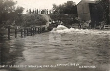 Gate at bulk head Indian Lake Park Ohio 1908 RPPC Photo Postcard COPY