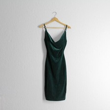 Windsor luxe velvet green dress sz S cowl neck stretch bodycon spaghetti straps