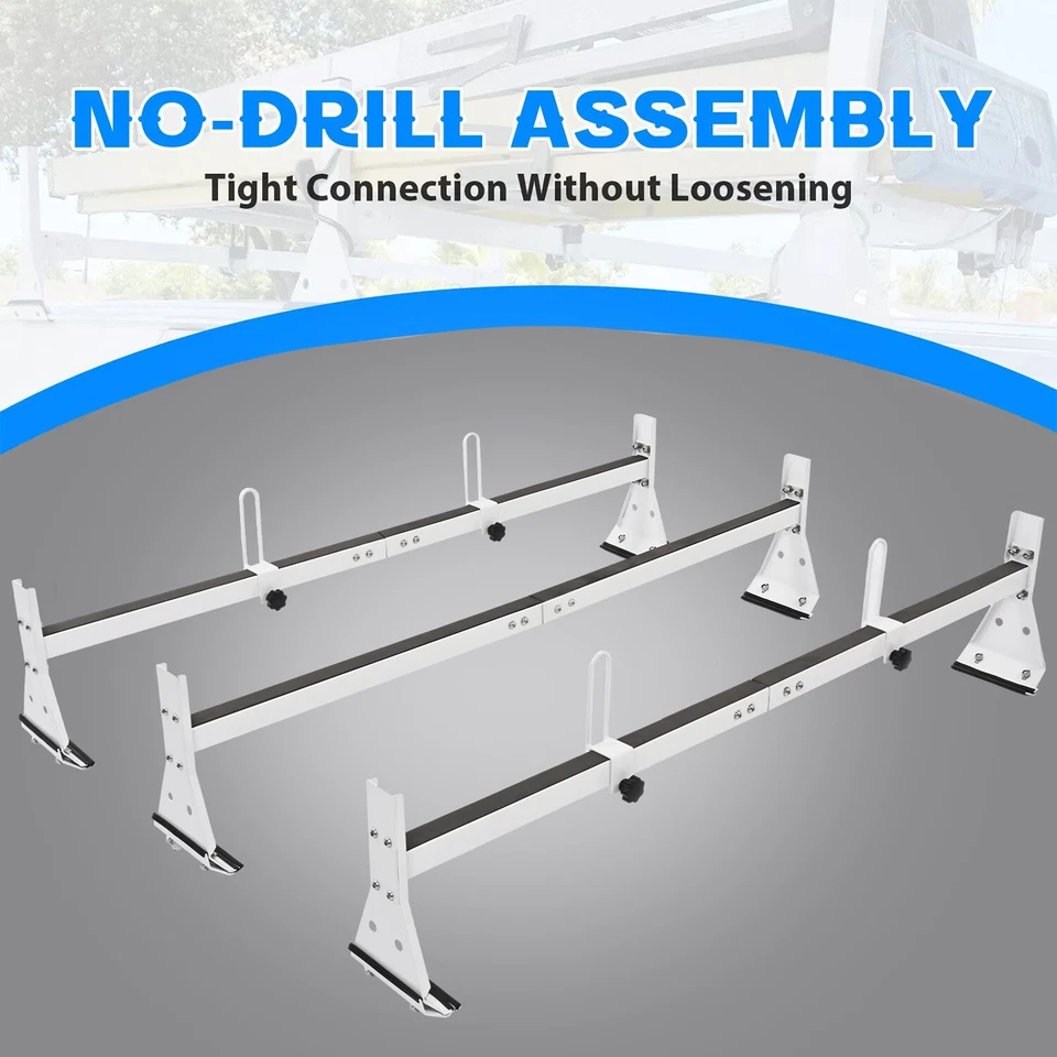 For Chevy Express 2500/3500 1996-up Steel White Cargo Van Roof Ladder Rack 3 bar Foto 4 de 4