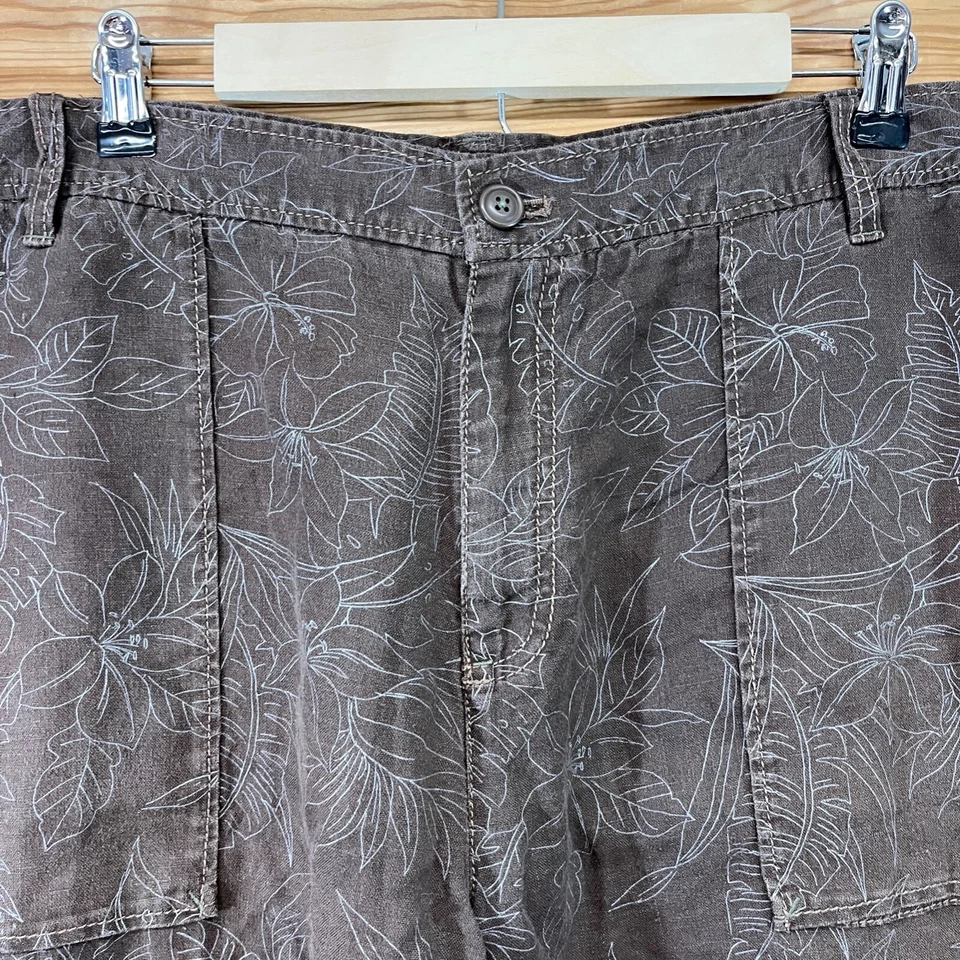 Pantalones Cortos Old Navy Para Hombre 40 100% Lino Marrón Floral Hawaiano Excedente 11" Entrepierna B144 Foto 2 de 4
