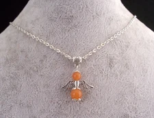 Red Aventurine Guardian Angel Pendant,925 Silver Plated Chain Necklace.Handmade