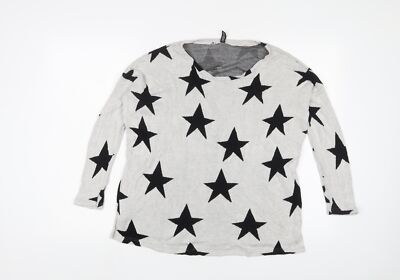 H&M Damen Pullover Pulli grau Rundhals geometrisch Viskose Größe XS - Sternenmuster