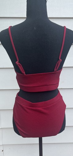 Unbranded High Waisted Tummy Control Bikini Ribbed Brazilian Swimsuit Set M NWOT - 第 2/2 張圖片