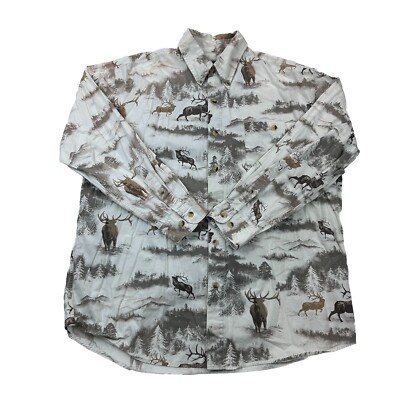 All Over Print Deer Stag Buck Button Up Shirt Field And Stream Mens L Vintage
