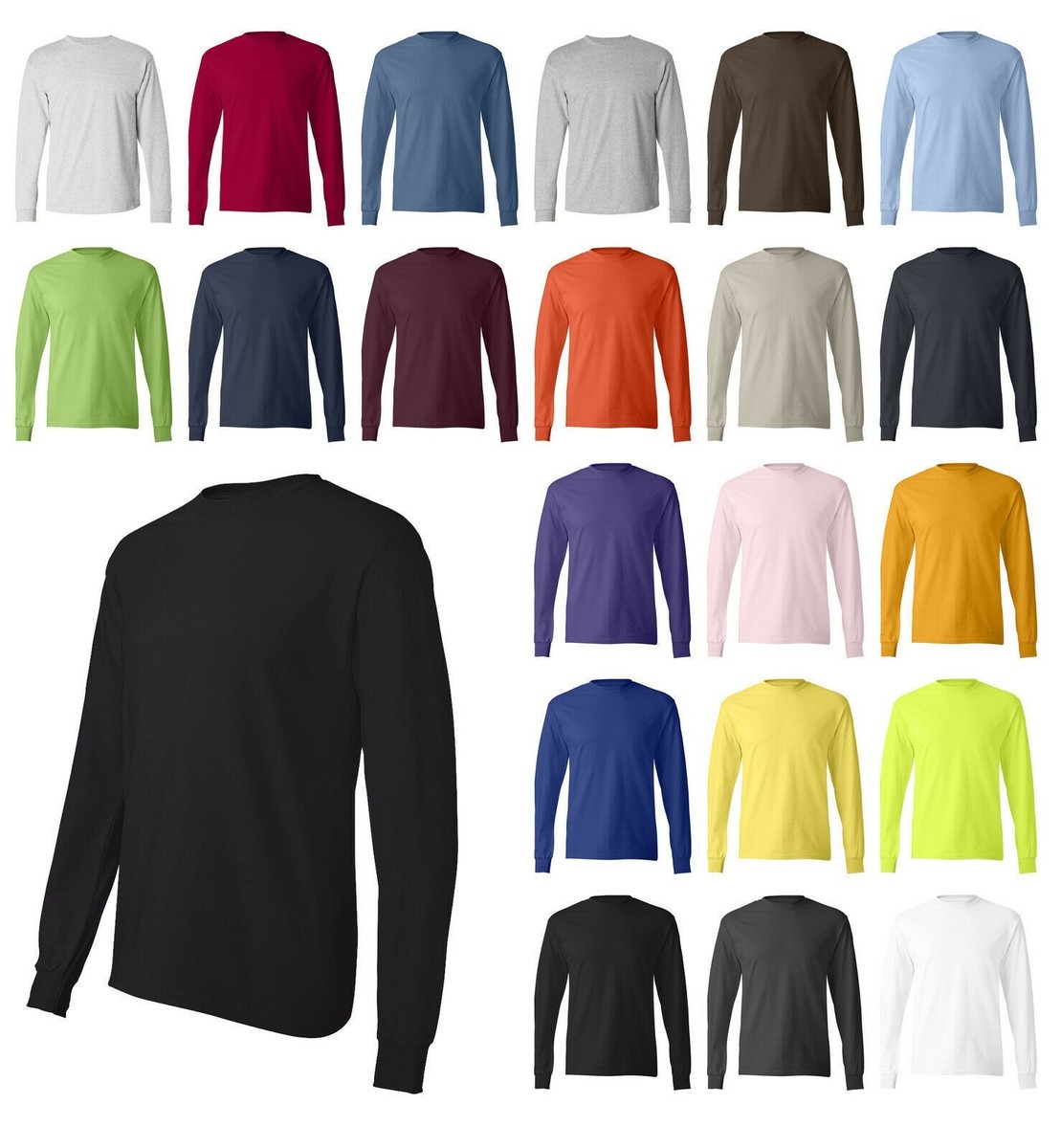 Hanes Tagless Long Sleeve T-Shirt - 100% Cotton, Navy (Small) - View #8