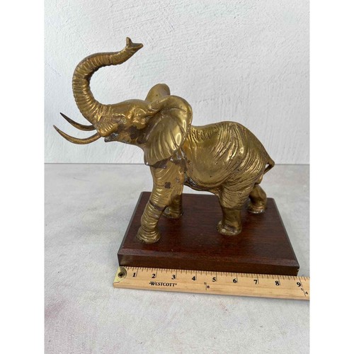 Brass Elephant Solid Heavy Sculpture Wood Base - Picture 7 of 9