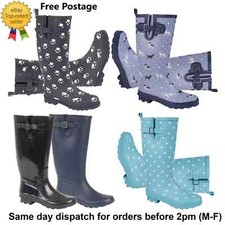 LADIES WELLINGTONS BOOTS WOMENS WIDE FIT RETRO HEELS SNOW FESTIVAL WELLIES SHOES