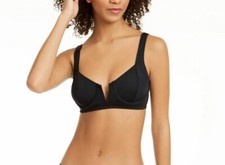 NWT Bar III Women's Sz S Black Solids V-Wire Bikini Top Swimwear