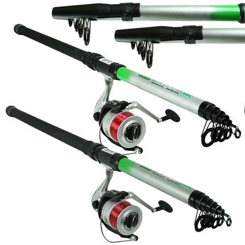 2 X 12ft TELESCOPIC BEACHCASTER RODS & REELS SET BEACH CASTER 20lb LINE