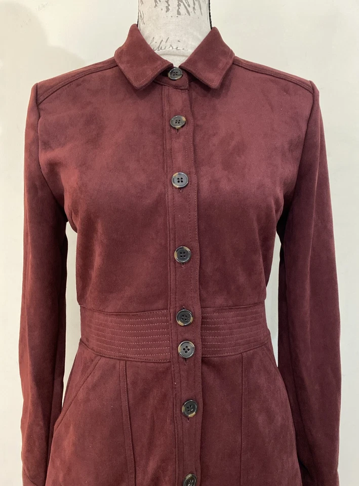A Loves A Dress Faux Suede Burgundy Long Sleeve Size Large - Image 2 of 4