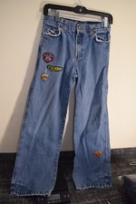 Disney Store Distressed CARS Worker Blue Denim Jeans Patches Pants BOYS 12 28x27