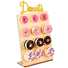 Reusable 12 Peg Donut Wall Stand for Party, Wooden Donut Display Board for De...