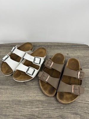 Birkenstock Kids Unisex Arizona 2 Pair Sandals Sz 33 White Mocha Slides