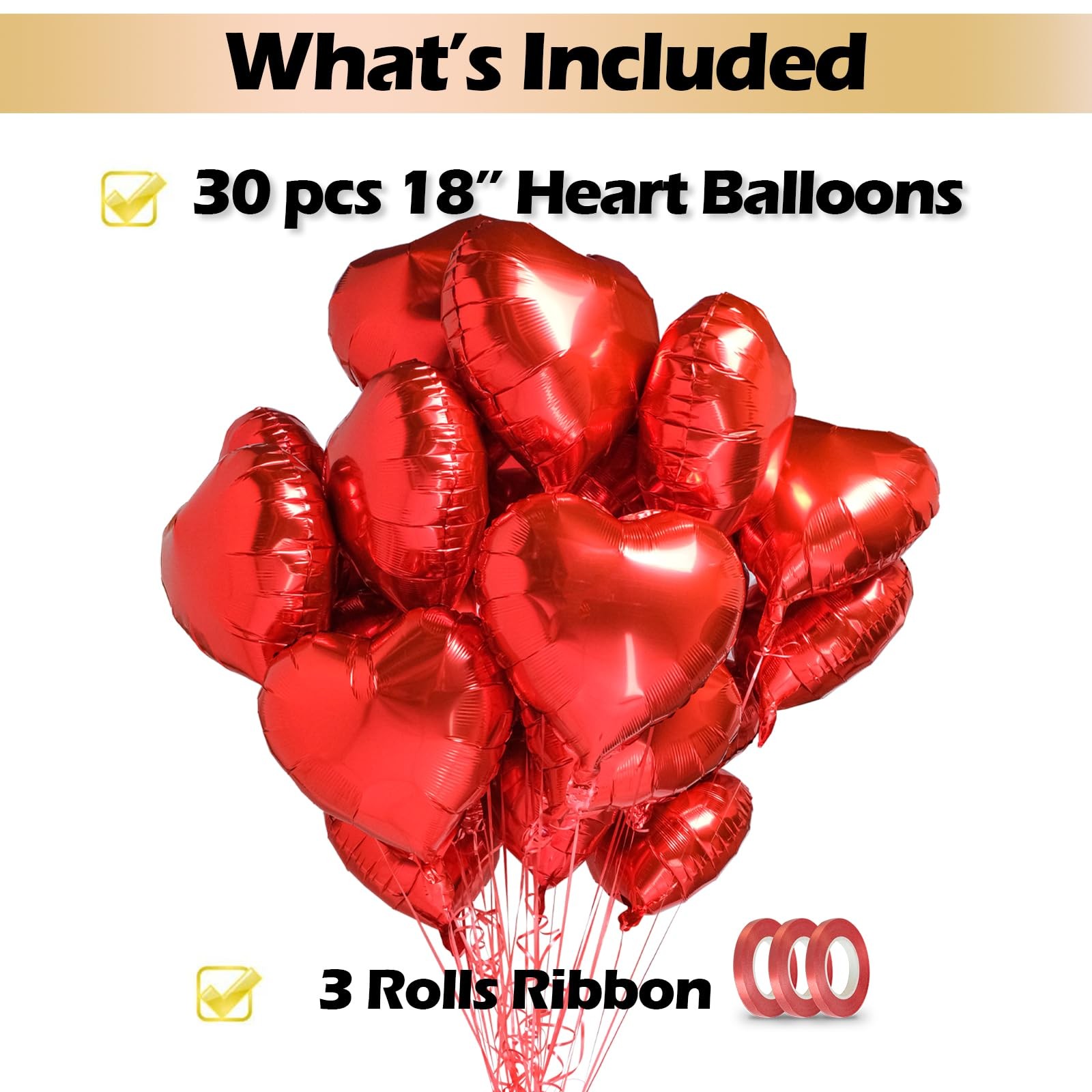 30 pcs Red Heart Balloons 18" a bunch of Heart Love Foil Helium Balloons, Hel