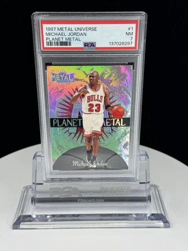 1997 Metal Universe Michael Jordan Planet Metal Insert Card #1 Graded PSA 7