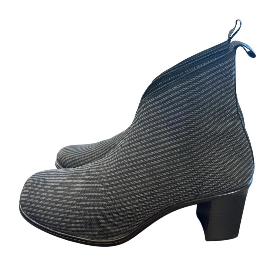 Anthropologie 8.5 Pull On Sock Boot Gray Stripe Ankle Square Toe Block Heel - Image 3 of 4