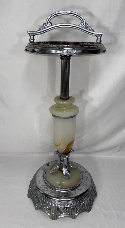 Cenicero vintage Art Deco de vidrio de escoria tono cromado metal soporte cadmio Foto 3 de 4