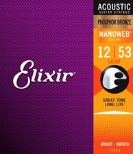 Elixir Nanoweb Acoustic Phosphor Bronze Strings, Light 12-53