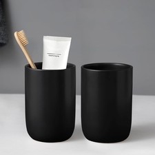 Matte Black Toothbrush Holders for Bathrooms - 2 Cups Ceramic Toothbrush