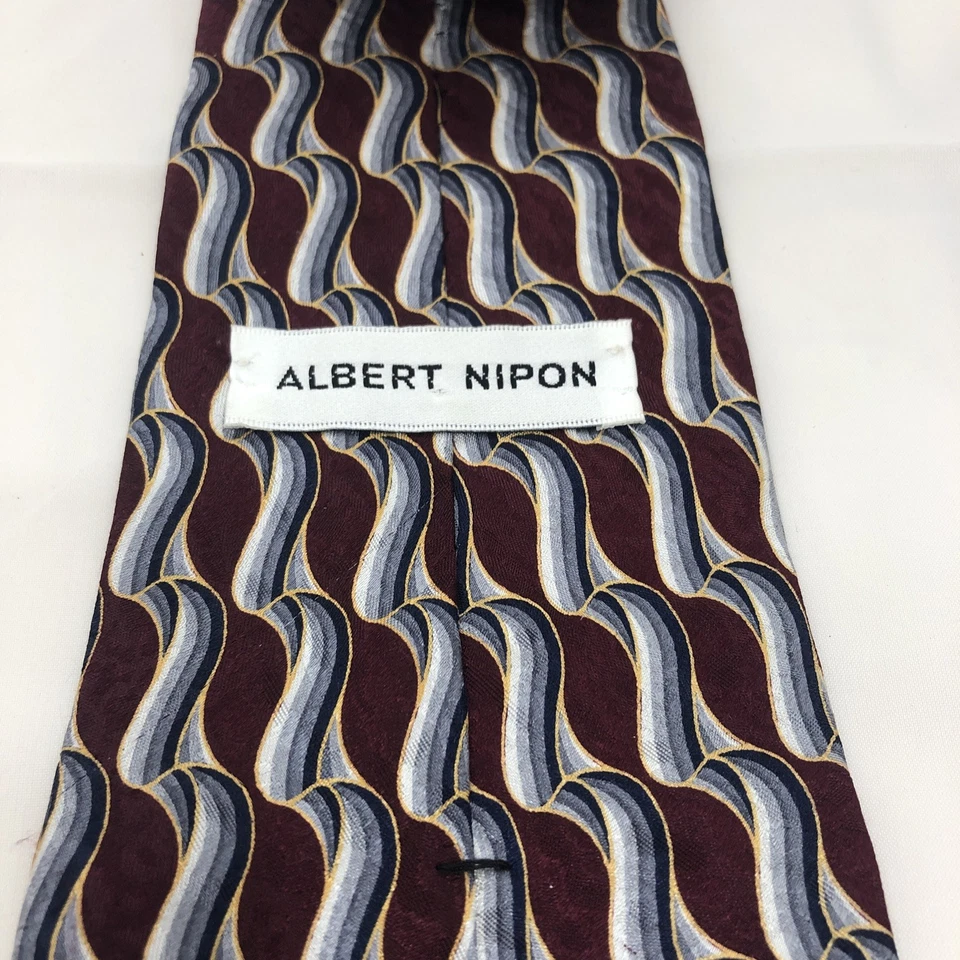 "Corbata de diseñador Albert Nipon geométrica azul rojo plata 57,5"" x 4""" Foto 4 de 4