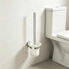 Bathroom Brushed Nickel Toilet Brush and Holder Set Wall Mount Glass Bowl Cup