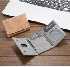 Mens Leather Card Wallet Slim Trifold Card Case Wallets For Men With ID Window