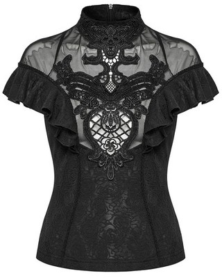 Punk Rave Damen Elegant Gothic Blumen Spitze Applikation Bluse Top