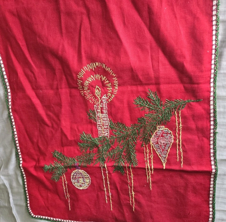 De colección MCM Bordado a Mano Navidad Mesa Corredor Vela Árbol Rama Adornos Foto 4 de 4