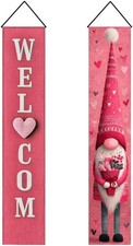 Valentine Door Couplets 12x71 Inch Polyester Pink Welcome Heart Gnome