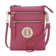 Small Multi Zipper Pockets Crossbody Bag with Detachable Wristlet Fuchsia