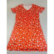 Women's Dress Small Orange Floral Cottagecore Summer V-Neck Short Slv