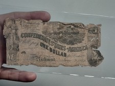 1862 $1 ONE DOLLAR CSA CONFEDERATE STATES OF AMERICA CURRENCY NOTE 