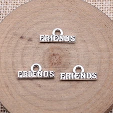 25/60PCS Antique Silver Tone Friends Words 2 Sided Charm Pendant XCS330-16115