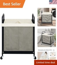 Durable 2-Section Laundry Hamper with Rolling Wheels   Stylish  Functional