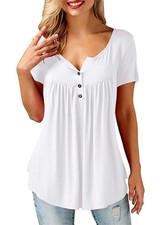 Ladies Cut Out Button Up TShirt Blouse Solid Tunic Summer Tops, Short...