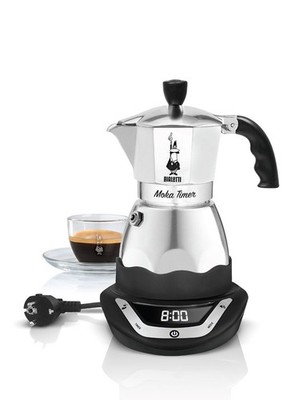 Bialetti Moka Elektrisch Timer, Kapazität für 6 Tassen, 365 W, Silber schwarz